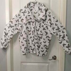 Butterfly Print Teddy Jacket - White/Black Butterfly